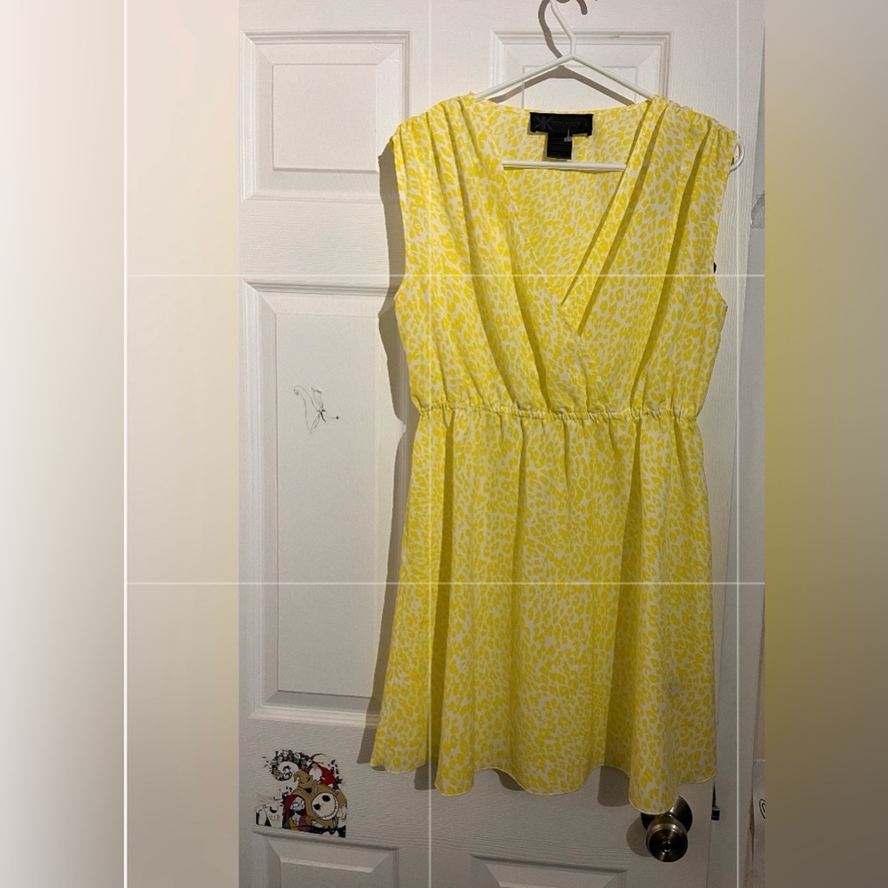 Kardashian Kollection Yellow Printed V-Neck Mini Dress
